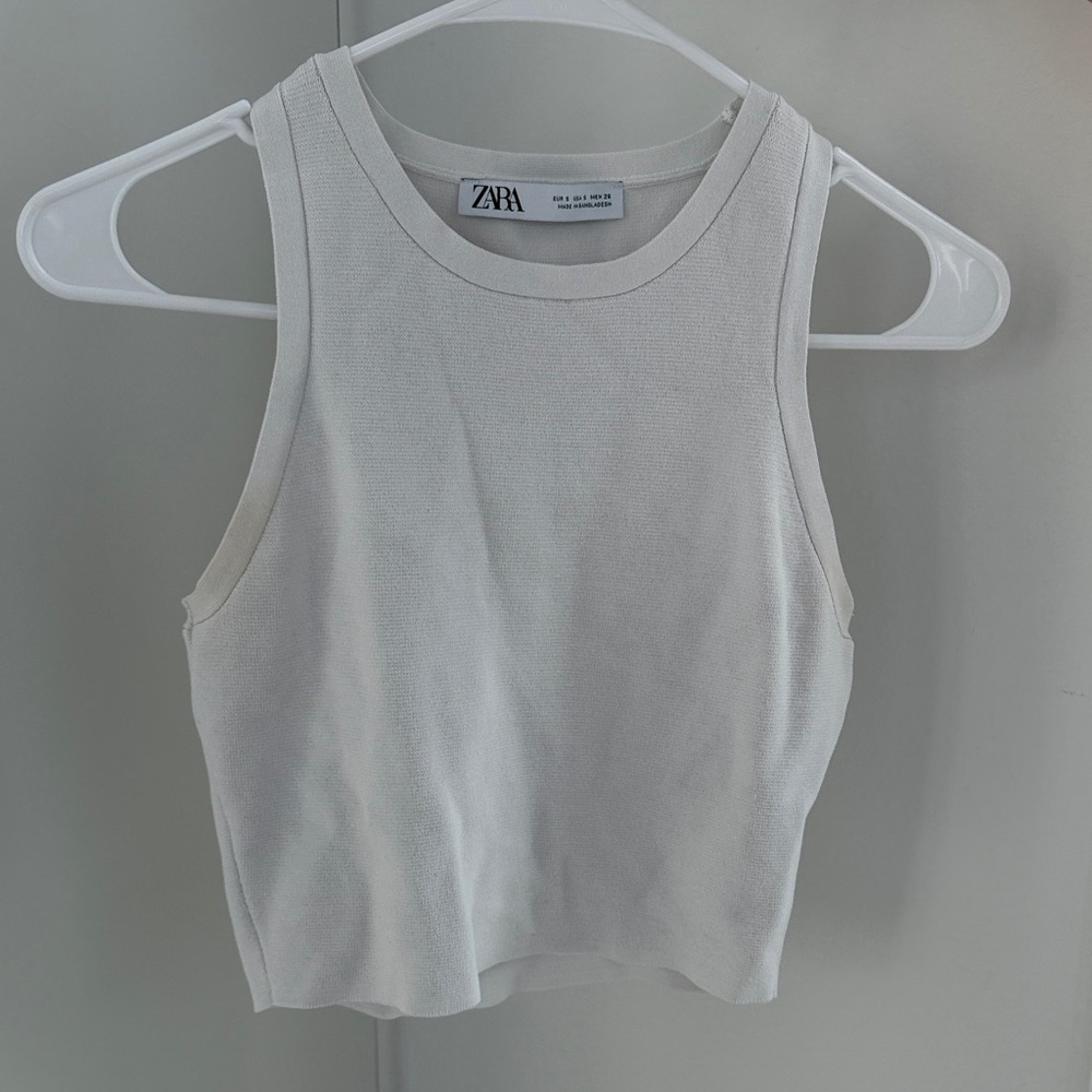 Zara White Ribbed Cropped Tank